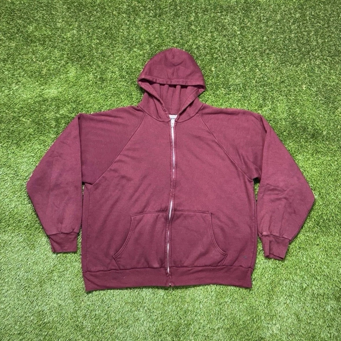 Vintage Men’s Waffle Lined Thermal Hoodie Large Red Burgundy Grunge Streetwear
