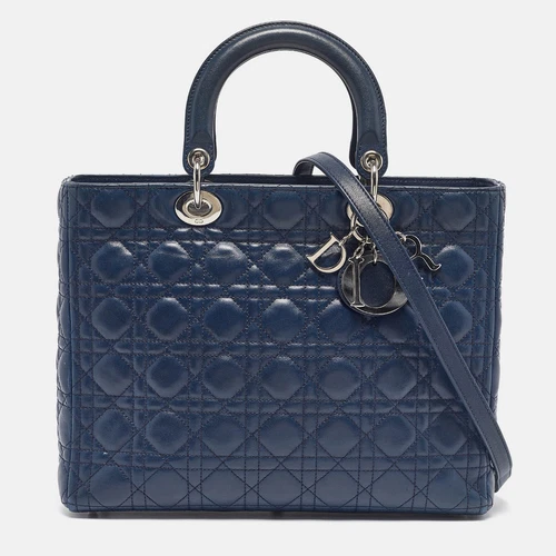 Grand fourre tout femme Dior en cuir cannage bleu foncé
