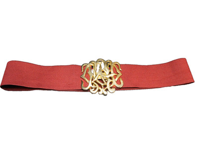 Ginger Propper Two Blondes Burgundy Stretch Belt 1980s Abstract Buckle