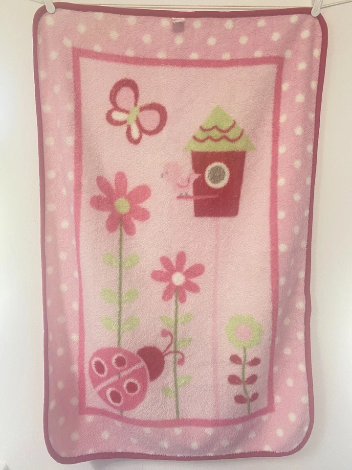 Cobertor de bebê luxo lã luxo Small Wonders casa pássaro rosa joaninha flores borboleta - Imagem 2 de 4