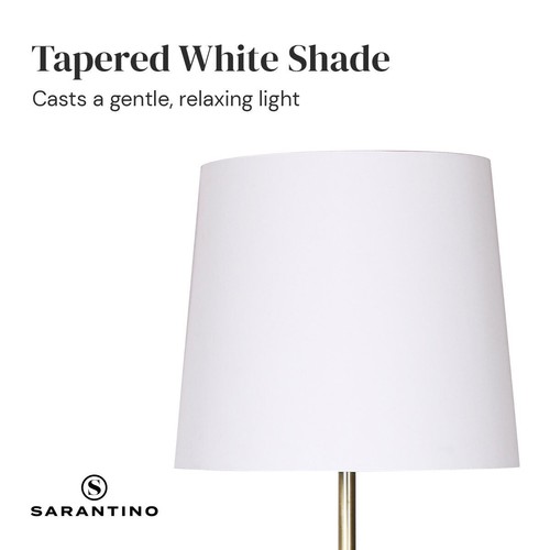 Modern Metal Floor Lamp in Antique Brass Finish w/ Cream Linen Fabric Shade - Picture 10 of 11