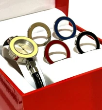 NICE Vintage Women's Coach Leather Bangle Watch w/ 5 Interchangeable Bezels WOW!