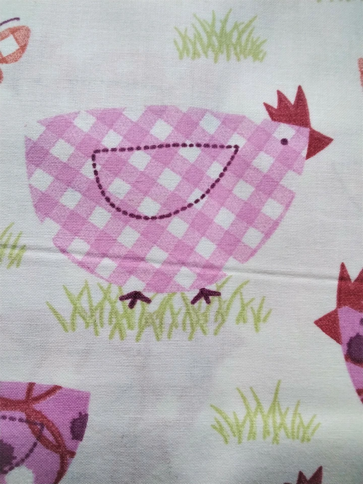 0,5 x 1,6 m, Dekostoff cremeweiß mit Hühnern, Ostern, Huhn, Baumwolle, kariert - Bild 3 von 4