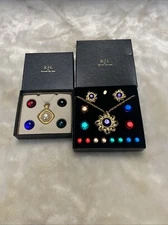Vtg Kenneth Jay Lane KJL Color Stone Changeable Pendant Necklace Earrings Set+
