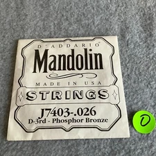 Vintage D'Addario Mandolin String D 3rd Phosphor Bronze J7403-.026 NOS