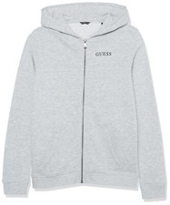 Image of GUESS Boys' Zip Up Hooded Active Top, Light Heather Grey