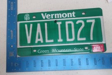 Vermont VT License Plate Tag Vanity 2000 00 Valid 27 2 7 Code VALID27 #1