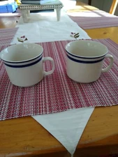 PAIR Elegance II Collection Mariner Blue Flat Stoneware Cups Mugs Japan 