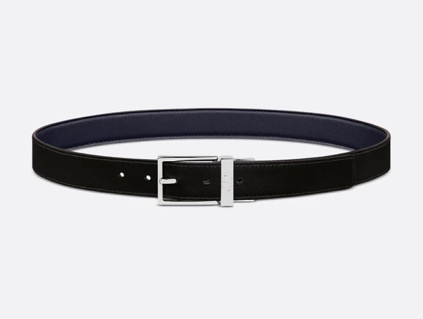 Christian Dior Ceinture Réversible Noir et Bleu Marine Cuir de Veau Lisse, 30 MM /90