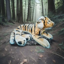 Vintage Designed by Character Tiger Plush Stuffed Animal Lying Down READ