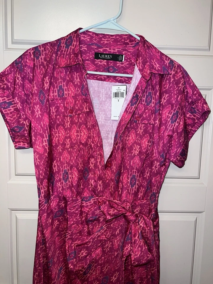 Lauren Ralph Lauren Womens Pink Collar Side Tie Daytime Shirt Dress NWT Size 4 - Image 3 of 4