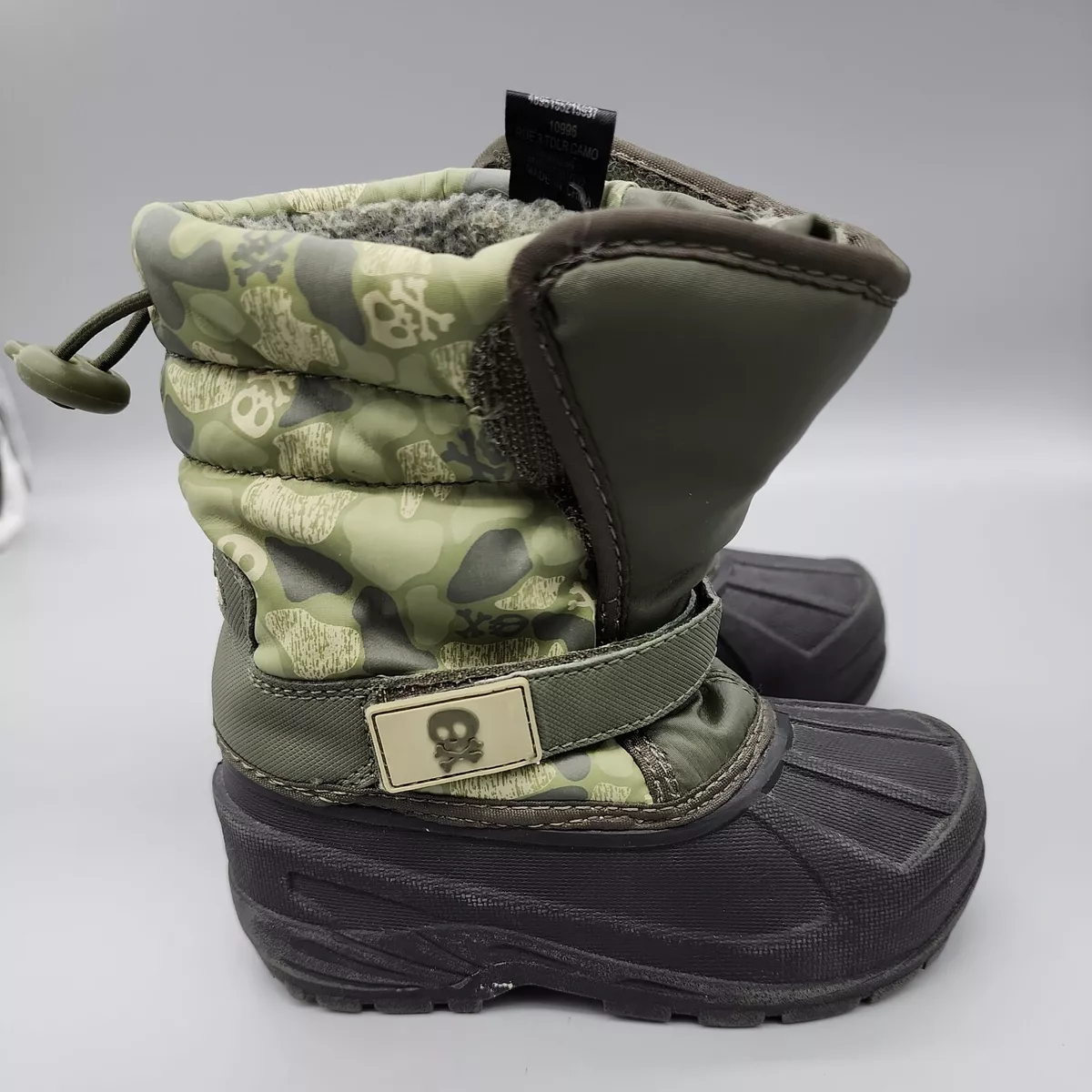 Athletech Boys Snow Boots 9 Green camo Skulls water proof winter