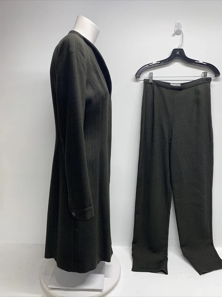 Giorgio Armani Suit Set 2 Two Piece Blazer Jacket Pants Green Striped US Size 6 - Image 4 of 4