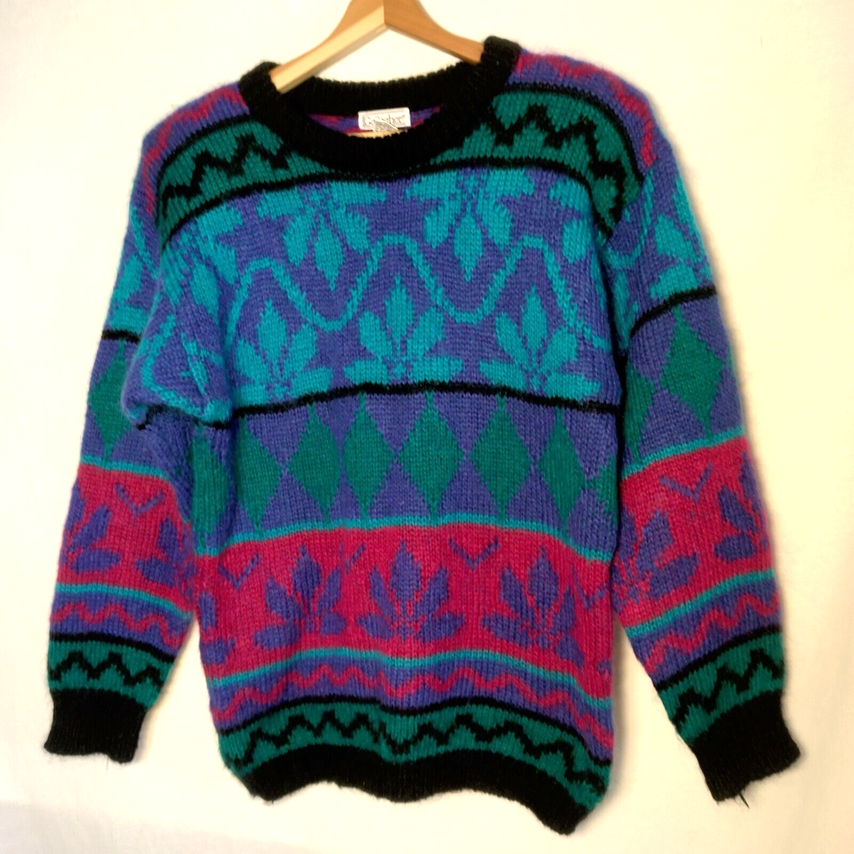 Gallagher Sweater Medium Crew Neck Striped Vintage 1990s Retro 