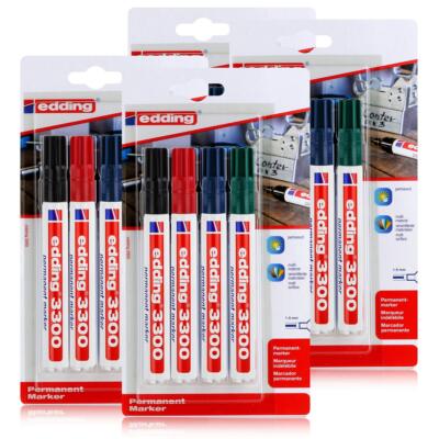 edding 3300 Permanent Marker 4er schwarz, rot, grün, blau 1-5mm (4er Pack)