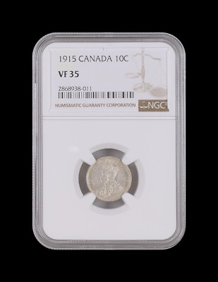CANADA. 1915, 10 Cents, Silver - NGC VF35 - KGV, Sterling Dime