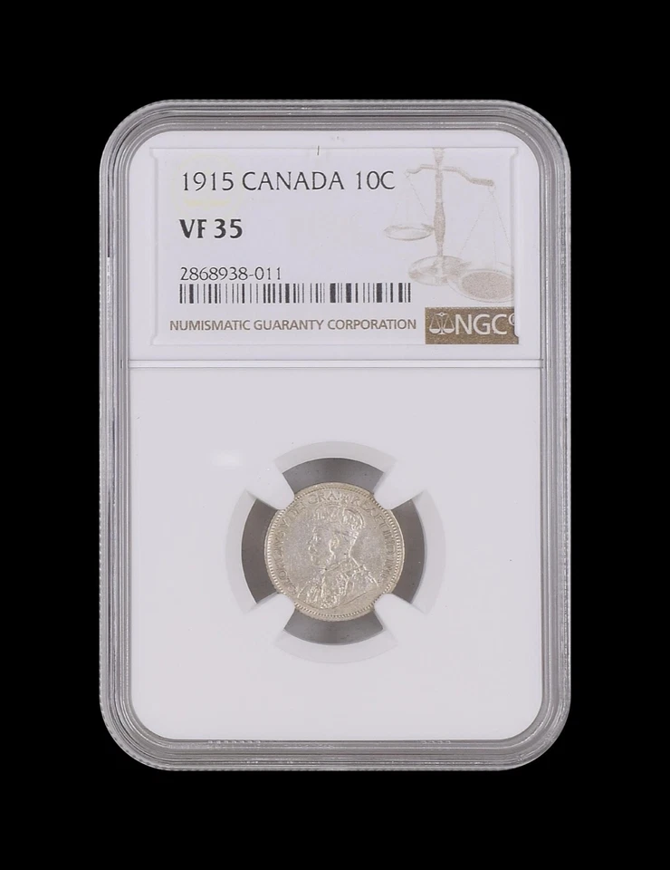 CANADA. 1915, 10 Cents, Silver - NGC VF35 - KGV, Sterling Dime, Key Date - Image 2 of 4