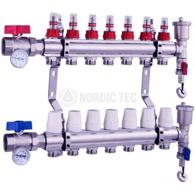 Collettore per riscaldamento a pavimento, flussometro NORDIC TEC - 2-12 circuiti