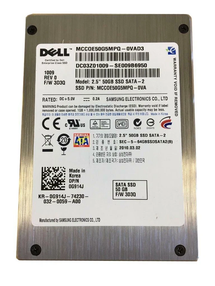 Dell PowerEdge 2.5" 50GB SSD SATA-2 3Gb/s G914J MCCOE50G5MPQ-0VAD3 64GBSSDSATA2 - Image 2 of 4