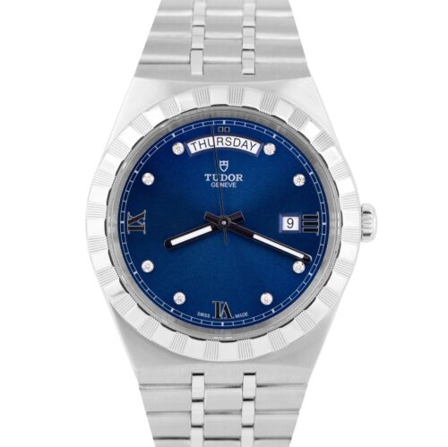 MINT 2023 Tudor Royal 41mm Blue DIAMOND Automatic Steel Day Date Watch 28600 B+P - Afbeelding 1 van 9