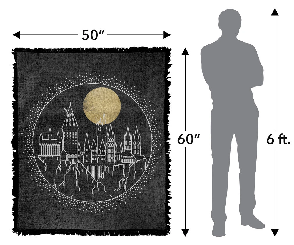 Harry Potter Blanket, 50"x60" Hogwarts Full Moon Woven Blend Throw