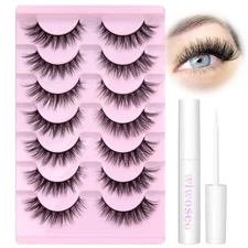 Wispy Lashes Natural Look 7Pairs Cat Eye Short Lash Extension Kit w/Clear Glue