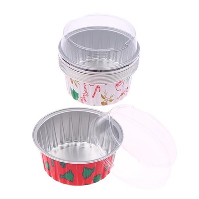 10Pcs Reusable Round Aluminum Foil Tin Cup With Lids Baking Pudding Cake Mold-y