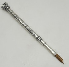 Victorian Solid Silver Rowlands Dip Pen Purple Stone C1880