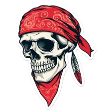 Skull With Red Bandana & Feather - Vinyl Decal Sticker - Car Window - ebn20006