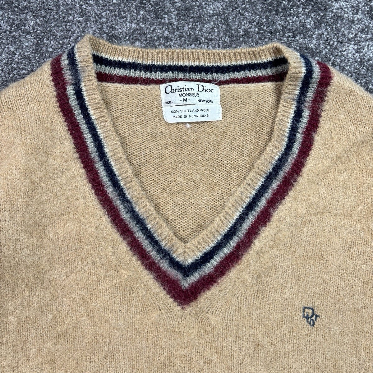 Vintage Christian Dior Sweater Men's Medium Brown 100% Shetland