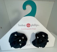 Lindsay Phillips Snaps Black Material W/ Silver Pearls Inset In Material