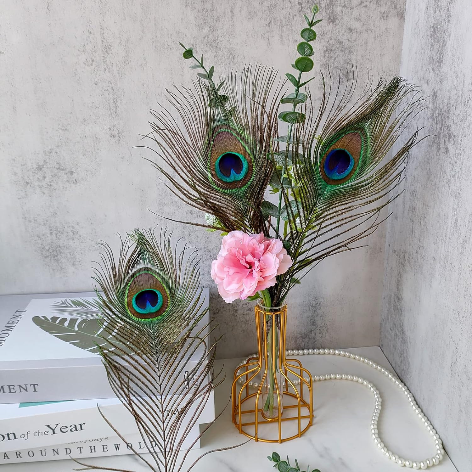 12Pcs Peacock Feather Natural in Bulk 10-12 Inch 25-30Cm for Craft Vase Wedding