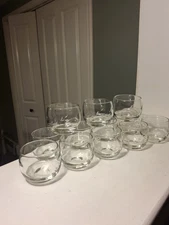 Vintage Etched Roly Poly Lowball Drink Glasses.  Sheer Rim. Set Of 12.