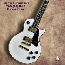 Custom White Electric Guitar with Gold Hardware: Solid Body 22 Frets HH Pickups