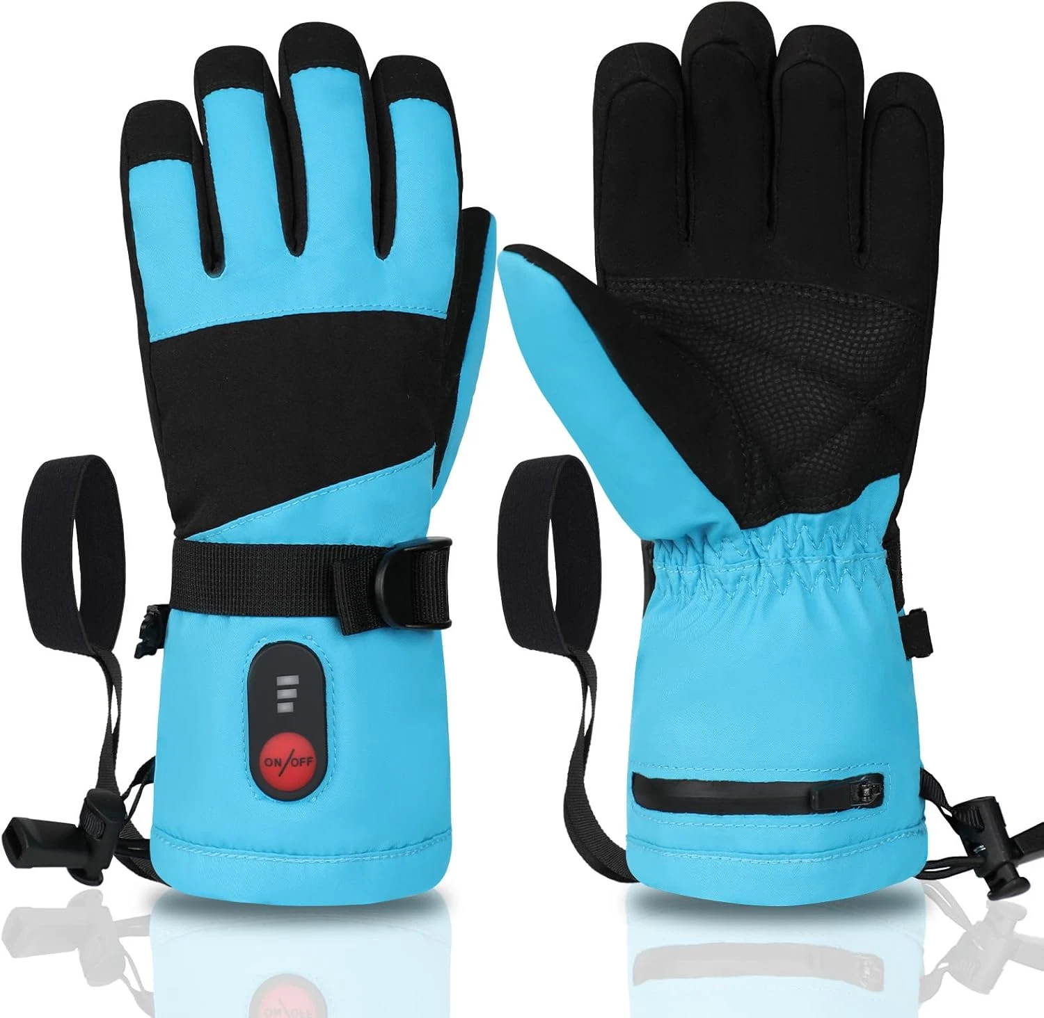 Rechargeable Kids Heated Ski Gloves - 3 Heat Settings, Water Resistant & Windpro