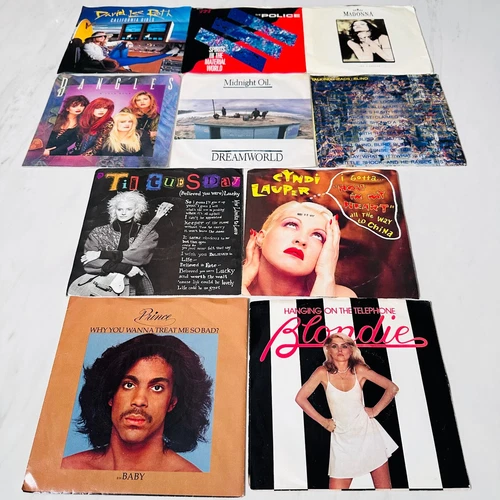1980's Super Lot of 10 Single 45 Records - Prince Blondie Police Madonna Lauper