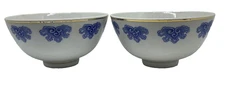 PAIR OF CHINESE BLUE AND WHITE SOUP RICE BOWLS GOLD TRIM DARCHUNG FOOTED