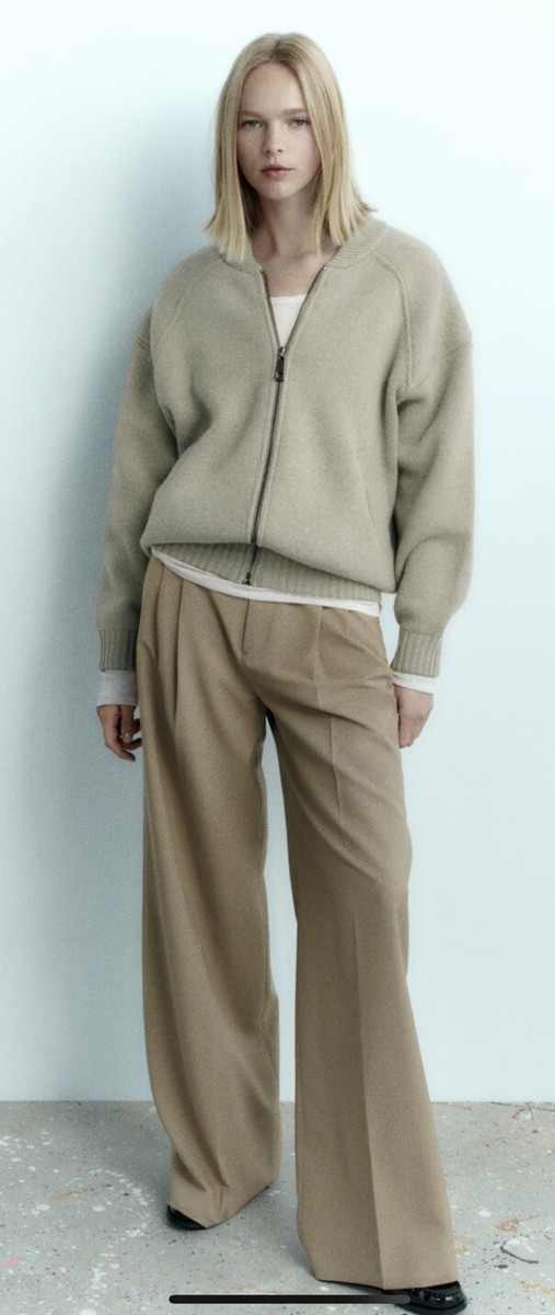 ZARA Sage green WOOL BLEND Side ZIP CARDIGAN SWEATER 2024Sz S-M