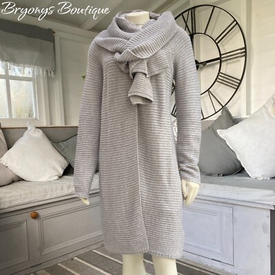 Paul Costelloe Cashmere Wool Blend Grey Knit Coatigan Cardigan Scarf  Set M UK