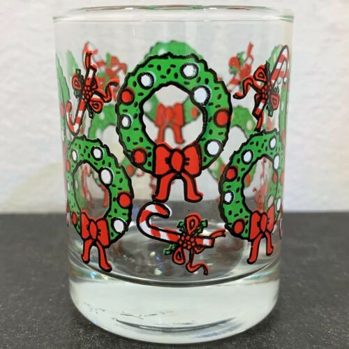 Christmas Holiday Wreath Candy Cane Glass Votive Tealight Cup Red Green White - Picture 1 of 7