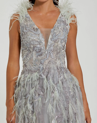 ビーズ NWT Mac Duggal [ 20 ] 20259 Embellished Feathered Sleeveless A