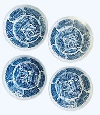 STAFFORDSHIRE ALFRED MEAKIN FAIR WINDS BLUE COUPE 6 3/8” BOWLS Set Of Four