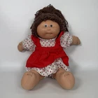 Vintage Cabbage Patch Kids Doll Brown Hair Brown Eyes Red Outfit 1982
