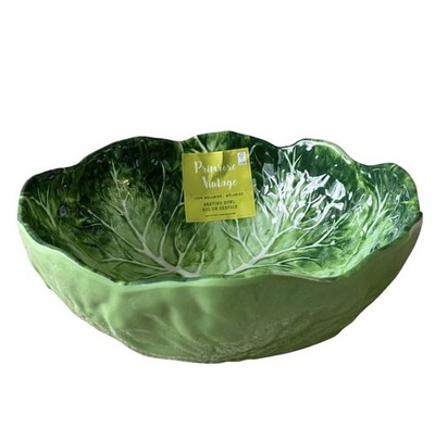 Primrose Vintage Green Cabbage Leaf Melamine 10  Salad Serving Bowl New