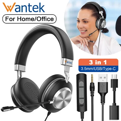 3in1 Headset 3.5mm/USB/Type-C Kopfhörer Mit Kabel Mikrofon für PC/Laptop/Handys - Bild 1 von 4