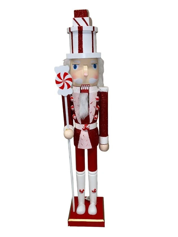 K&K Interiors 24" RED WHITE PRESENTS Candy Wooden NUTCRACKER Large New NIB