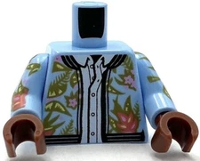 Lego New Bright Light Blue Torso Jacket Floral Print over White Button Down Part