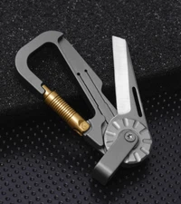 EDC Titanium + Brass Keychain Carabiner Multi Tools Outdoor Folding Knife