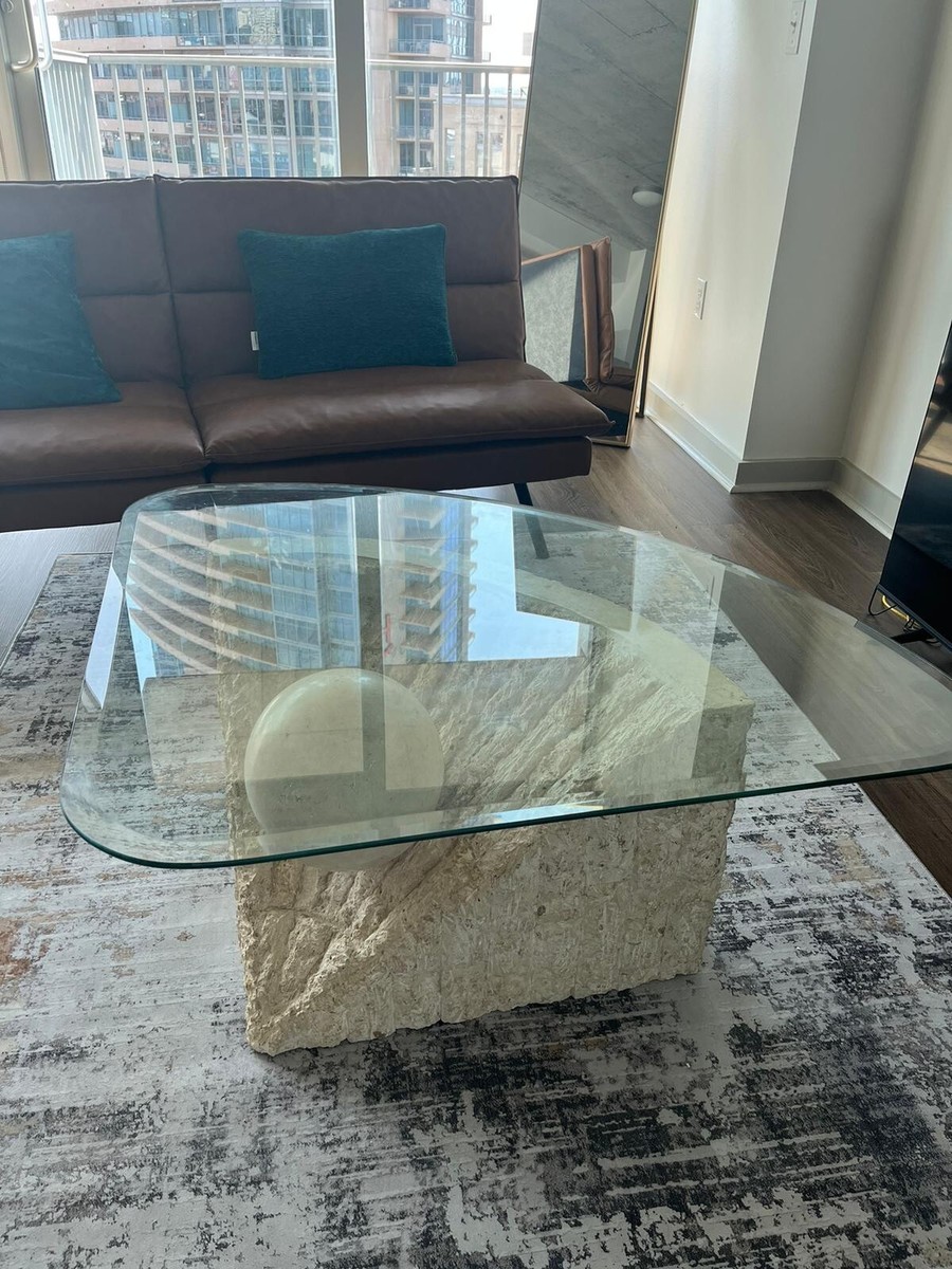 Postmodern Triangular Tessellated Mactan Stone Coffee Table Sphere