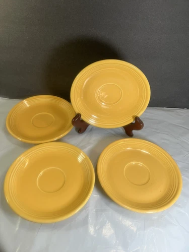 Vintage Lot of 4 HLC Fiesta Ware Yellow 6" Saucers Or Plates